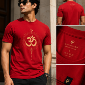 LAFANDAR Premium Red Om Graphic T-Shirt for Men | Spiritual Streetwear | 100% Cotton Crew Neck
