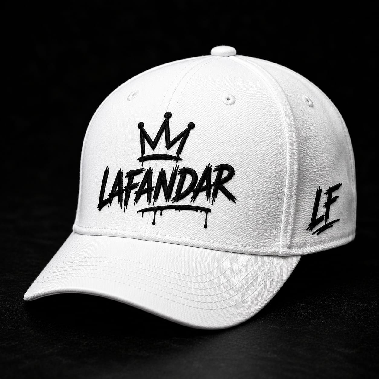 White Premium Embroidered "LAFANDAR" Baseball Cap with Crown Logo | Adjustable Unisex Casual Snapback Hat