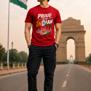 LAFANDAR Men's Proud To Be Indian Graphic Printed T-Shirt | Premium Cotton Round Neck Casual Wear | Red