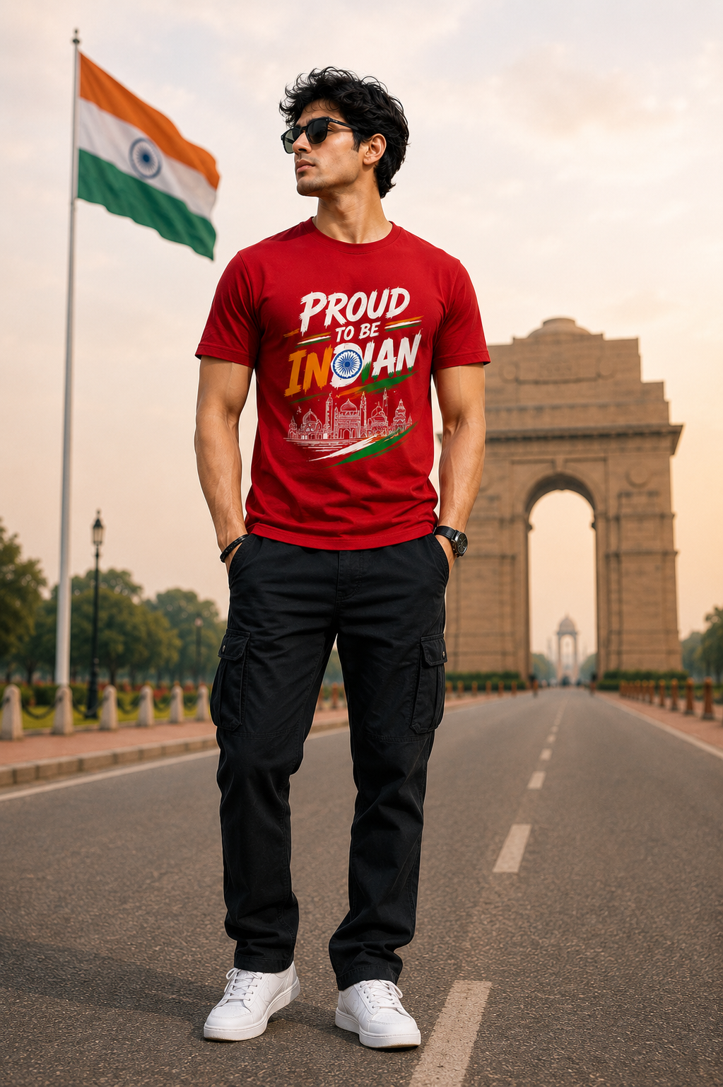 LAFANDAR Men's Proud To Be Indian Graphic Printed T-Shirt | Premium Cotton Round Neck Casual Wear | Red